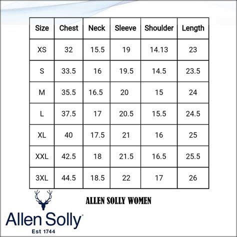 allen solly size chart